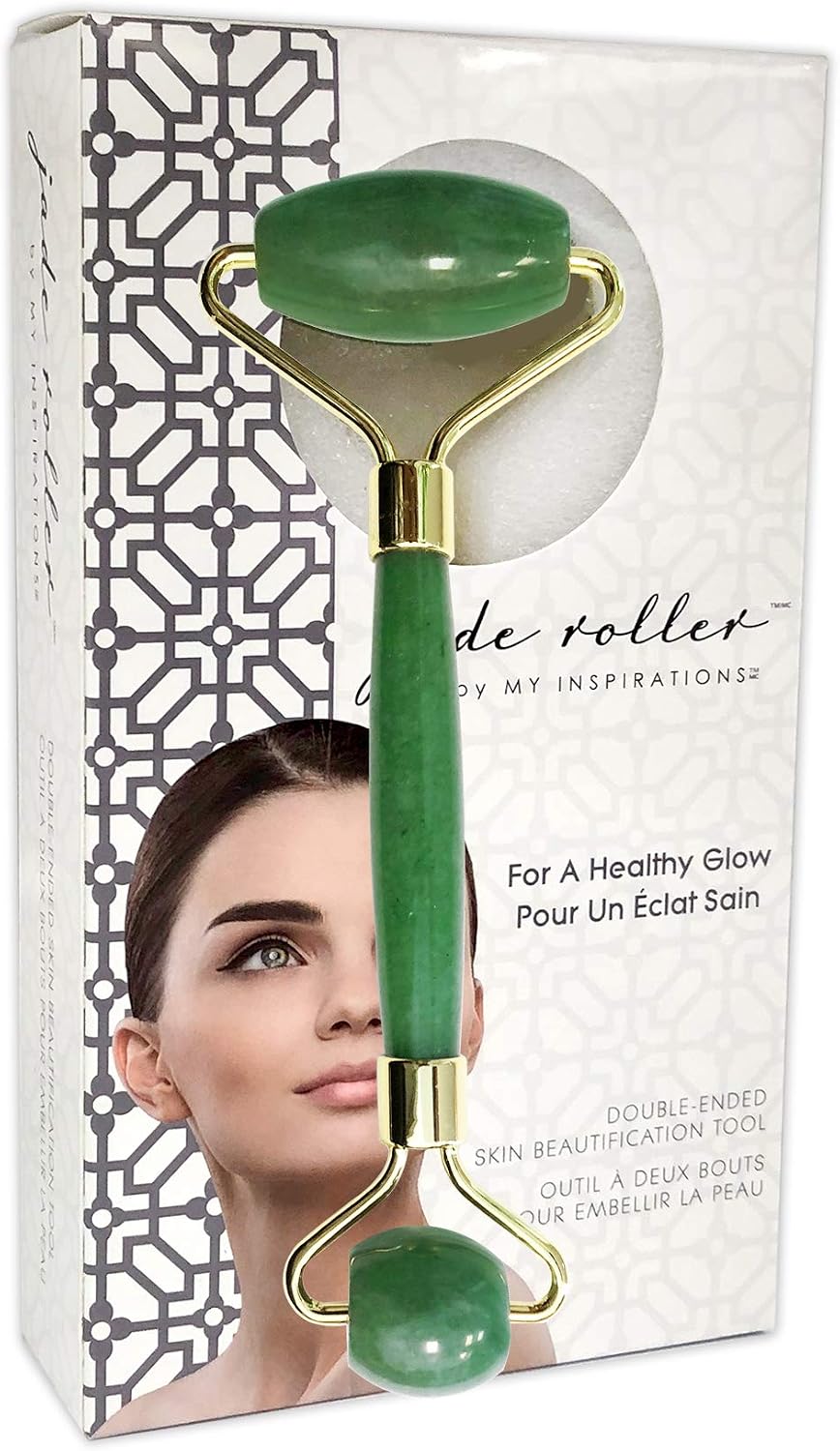 Jade Roller by My Inspirations, for Face, Neck and Body, Use as Facial Roller, Lymphatic Massager, Eye Roller, Cooling Effect and Helps Reduce Fine Lines