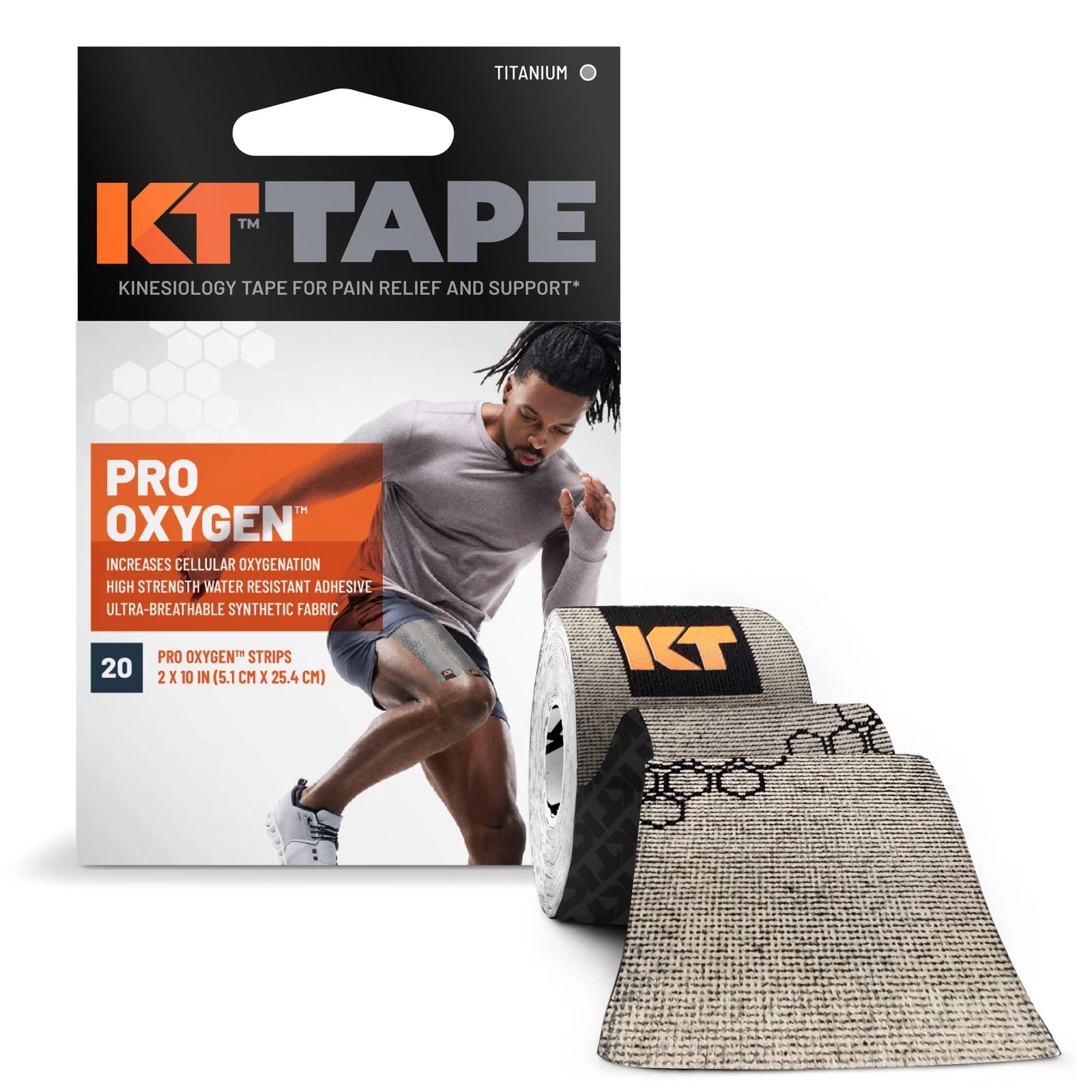 KT Tape Pro Oxygen 20 Pre-cut 2x10" Strips Titanium Celliant Tech